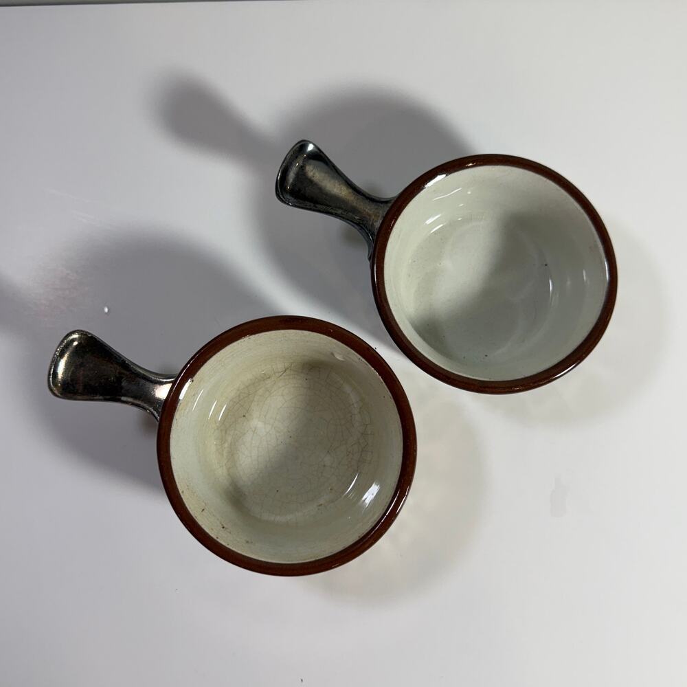 Weller Stoneware Vintage Ceramic Ramekins with Stainless Steel Holders Set of 2 - Picture 3 of 8